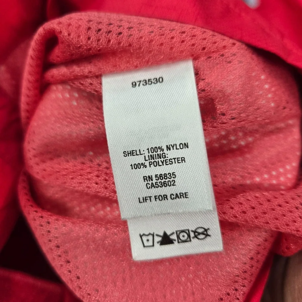 Cabelas Men Jacket Large Red Hooded Rain Coat Pockets Full Zip‎